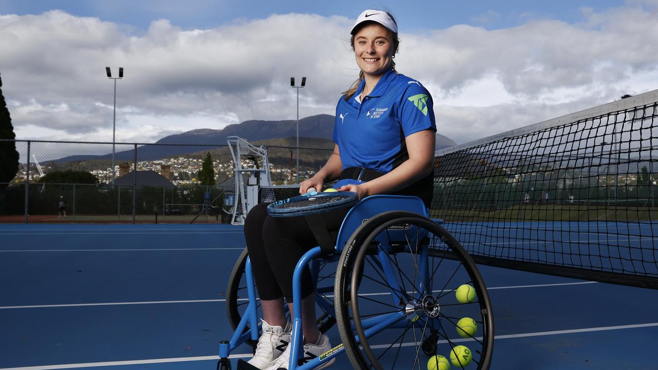 Maddy Grace who suffered a serious spinal injury just over a year ago from a mountain bike accident at Derby is now playing tennis. Picture: Nikki Davis-Jones