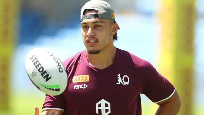 Tino Fa’asuamaleaui will target schoolboy rival Payne Haas in Game 2. Picture: Getty Images