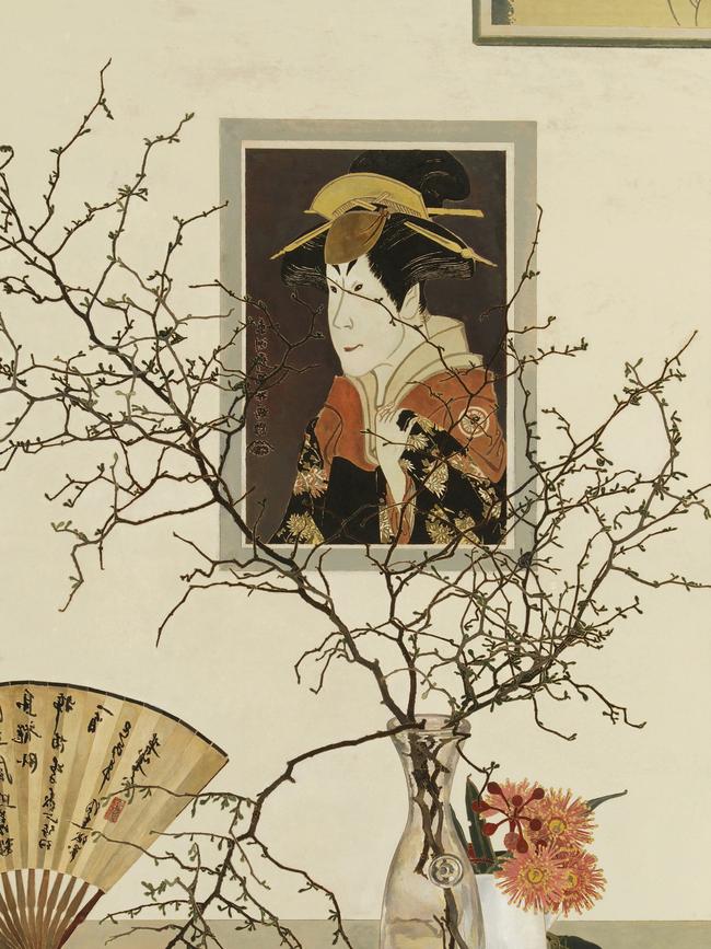 Still life with Ukiyo-e print by Cressida Campbell.