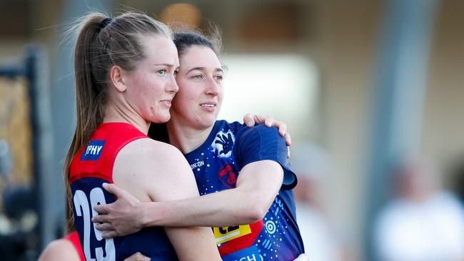 Melbourne is out to reconnect its midfield and forward line as it stares down the barrel of a straight sets finals exit against Geelong. Picture: Dylan Burns / Getty Images