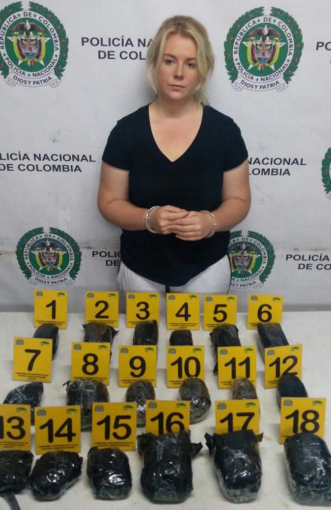 Sainsbury during her detention with 5.8 kilos of cocaine at the International Airport the Dorado, in Bogota, Colombia, on 11 April 2017.