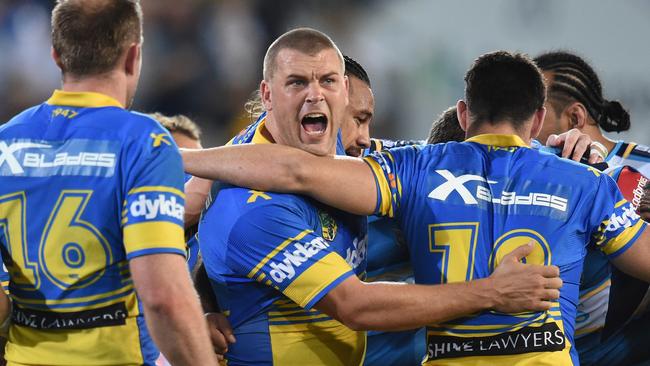 Eels player Danny Wicks reacts during the Round 20 NRL match between the Gold Coast Titans and the Parramatta Eels at CBUS Stadium on the Gold Coast, Saturday, June 23, 2016. (AAP Image/Dave Hunt) NO ARCHIVING, EDITORIAL USE ONLY