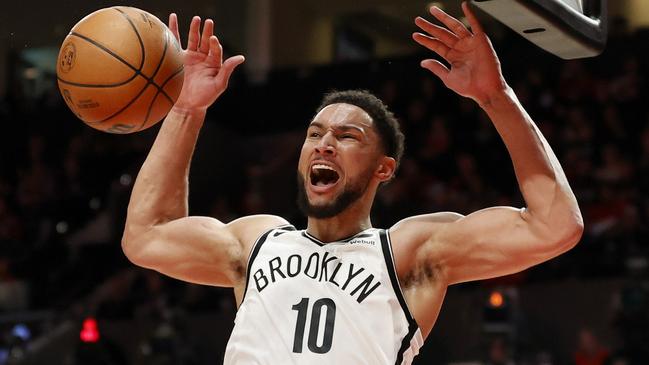 PORTLAND, OREGON – NOVEMBER 17: Ben Simmons #10 of the Brooklyn Nets dunks during the third quarter against the Portland Trail Blazers at Moda Center on November 17, 2022 in Portland, Oregon. NOTE TO USER: User expressly acknowledges and agrees that, by downloading and or using this photograph, User is consenting to the terms and conditions of the Getty Images License Agreement. (Photo by Steph Chambers/Getty Images)