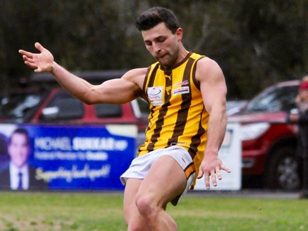 Ben Giobbi takes a kick. Picture: Gavin Morris