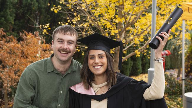 Bachelor of Education (Primary) graduate Christalla Fatseas with Harry Claydon at a UniSQ graduation ceremony at The Empire, Tuesday, June 25, 2024. Picture: Kevin Farmer