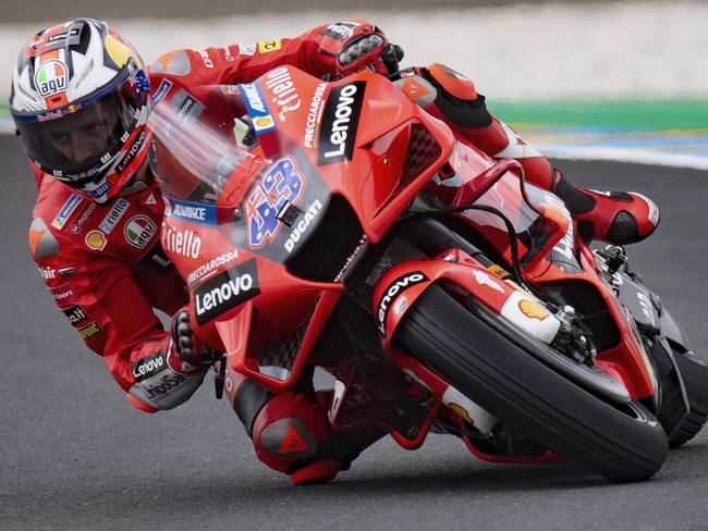 LE MANS, FRANCE - MAY 15: Jack Miller of Australia and Ducati Lenovo Team rounds the bend during Qualifying for the MotoGP of France at Le Mans on May 15, 2021 in Le Mans, France. (Photo by Mirco Lazzari gp/Getty Images)