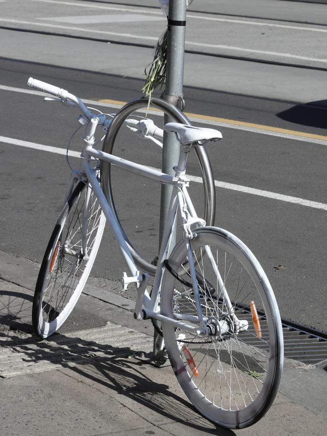 A painted white “ghost” bicycle has been left near where a cyclist was killed on Chapel St