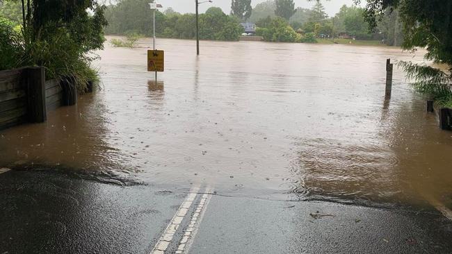 Lavenders Bridge at Bellingen well under water at around 2pm on Tuesday.