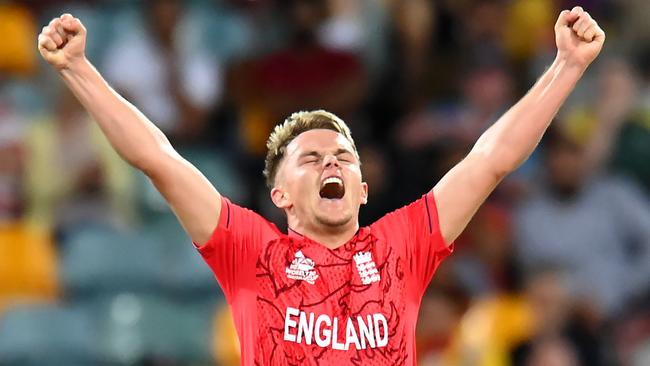 English strike bowler Sam Curran celebrates victory. Picture: Getty Images