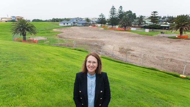 West Beach Parks chief executive Kate Anderson at the site for new cabins. Picture supplied by West Beach Parks