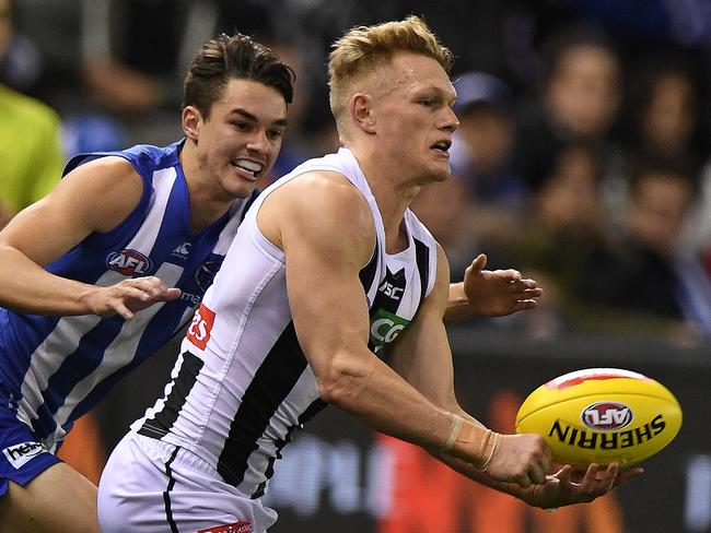 Adam Treloar had a mountain of it and was the Magpies main prime mover. Picture: AAP