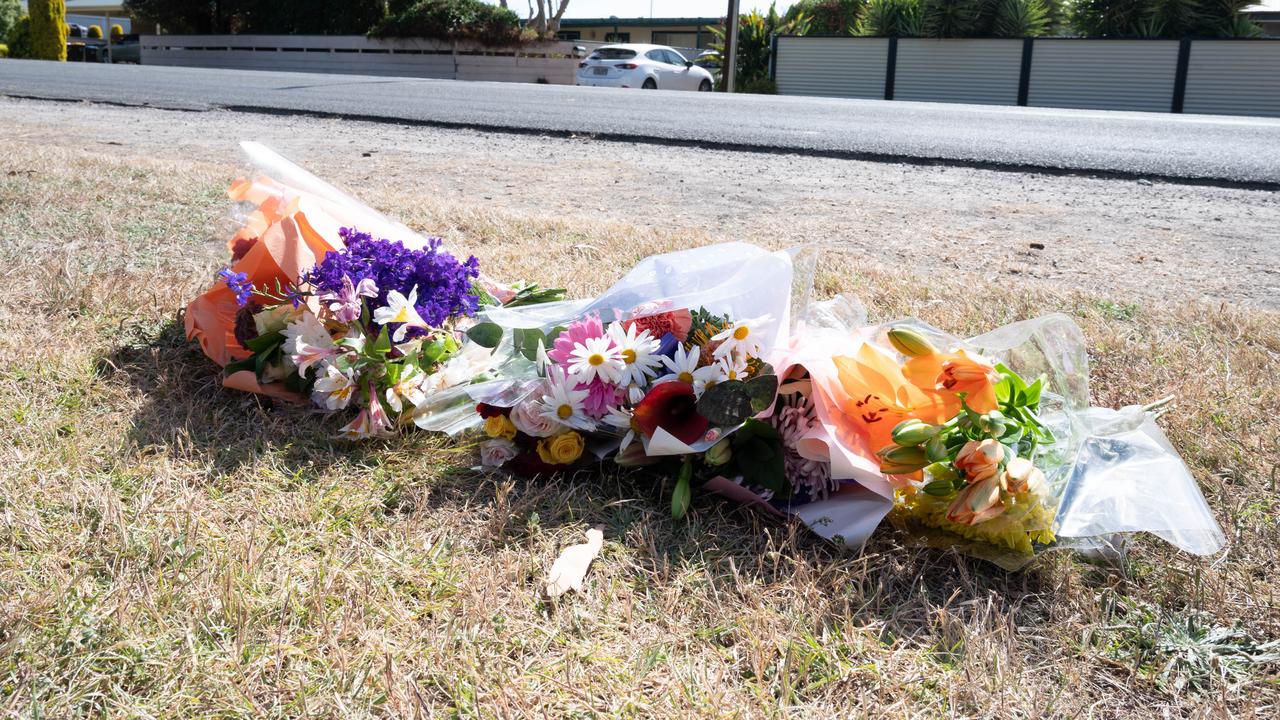 Flowers on Beach Road, Goolwa, where 18 year old Charlie Stevens was struck by a car. Picture: Morgan Sette