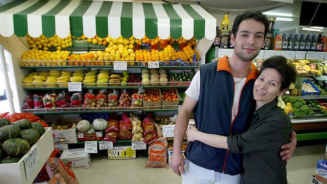 Retail Portrait Michael Delios with his mother Voula Delios in the A and B foodstore in North Hobart First published 19th April 2003