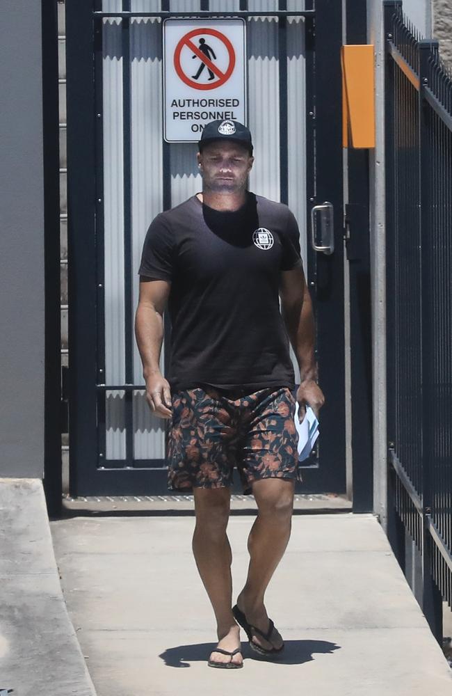 Former NRL player Michael Gordon is released from custody at Tweed Heads Police Station over the weekend. Picture: Scott Powick.