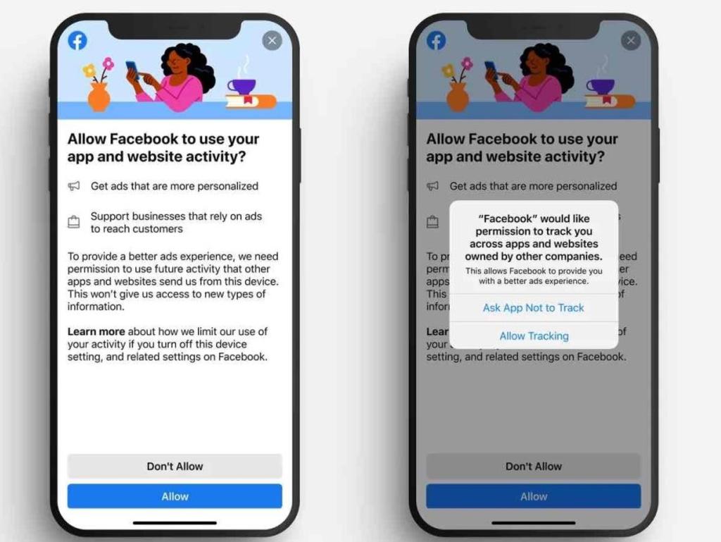 Mock-up of Facebook's plea for users to agree to it tracking them, even when they are not using the Facebook app.