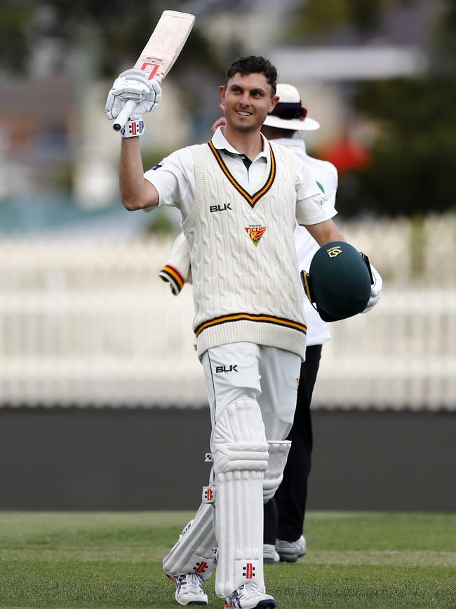 Simon Milenko celebrates his maiden Sheffield Shield century against South Australia in December. Milenko has also not been offered a first round contract. LEIGH WINBURN