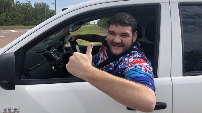 Geoffrey Watson leaves Howard Springs quarantine facility after the NT Government removed SA as a hot spot. Picture: Glenn Campbell