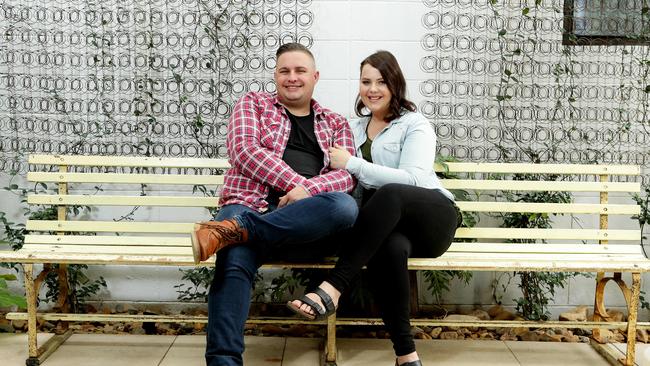 Marriage celebrant Josh Withers and his wife Brittany Snow. Picture: Mark Calleja