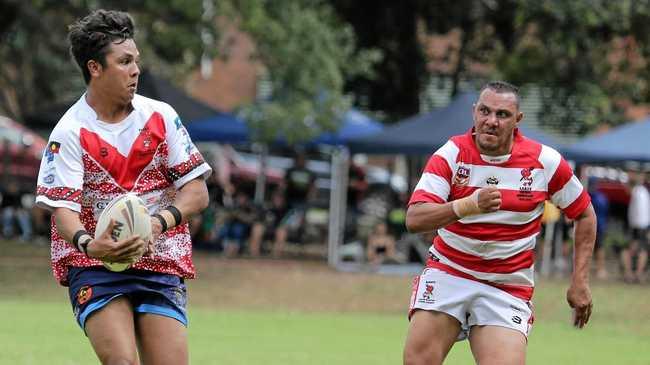 FULL OF RUNNING: Allan McKenzie made a successful switch to fullback for the South Grafton Rebels in a win over Woolgoolga Seahorses during the Sgt Matthew Locke Memorial Day at Bellingen Park. Picture: Solitary Island Images