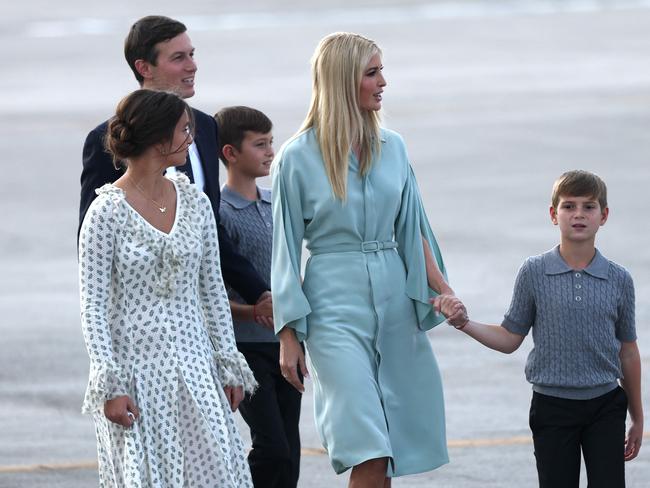 Ivanka Trump and Jared Kushner prepare to board a US Air Force aircraft with their children bound for Washington DC for the inauguration. Picture: Getty Images via AFP