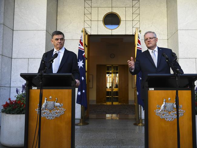 Prime Minister Scott Morrison and Chief Medical Officer Brendan Murphy say school closures would cause chaos. Picture: AAP