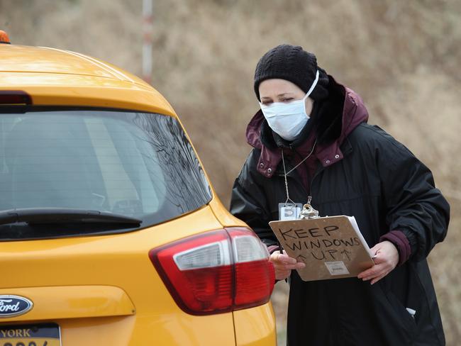 A woman arrives to a COVID-19 test facility in New York. Picture: AFP