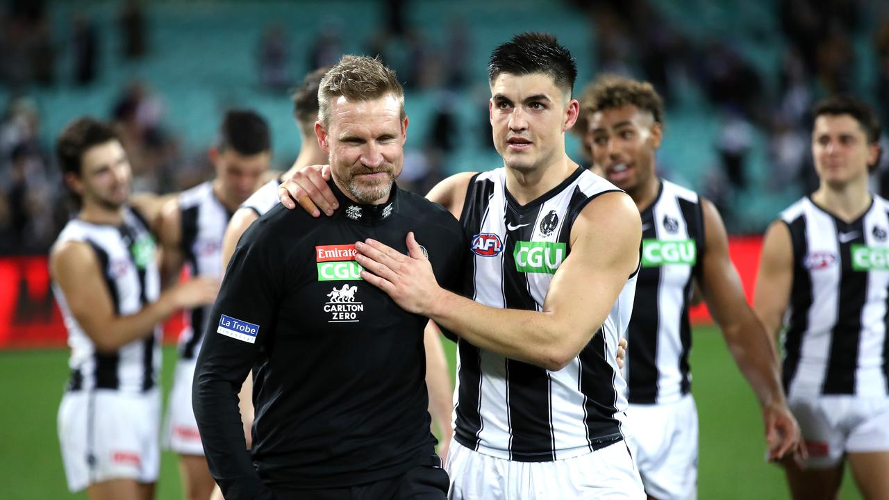 Nathan Buckley says farewell with an upset win against Melbourne. Picture: Phil Hillyard