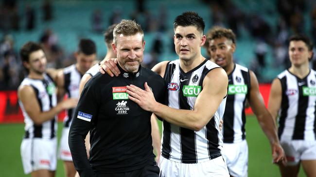 Nathan Buckley says farewell with an upset win against Melbourne. Picture: Phil Hillyard