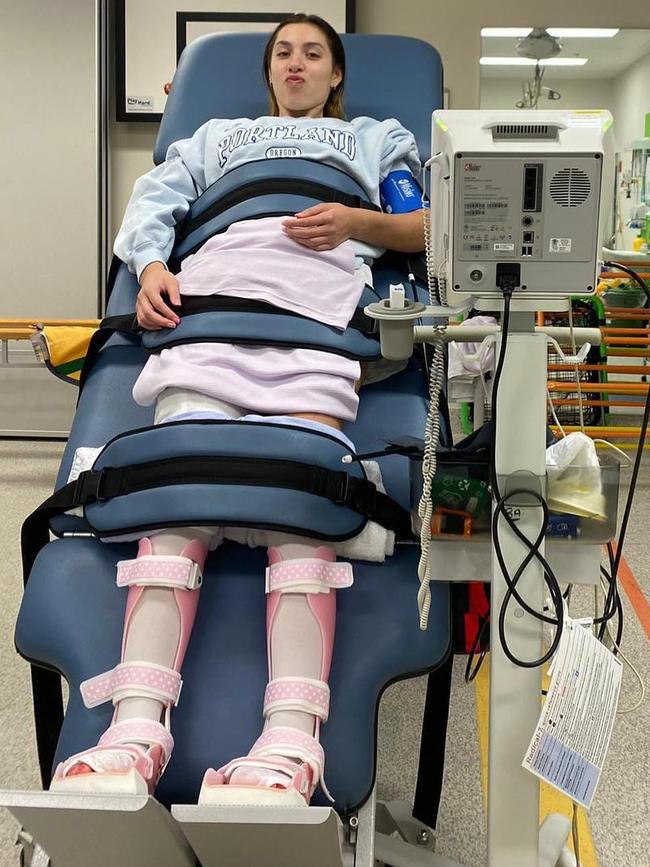 Australian gymnast, Ava Costa, as she recovers from a spinal injury. Picture: Supplied