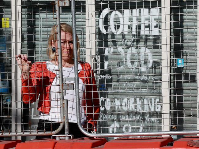 Amelia Birch outside her book shop cafe The Book Kitchen on Devonshire St in Surry Hills which closed its doors in May 2017. Picture: Toby Zerna