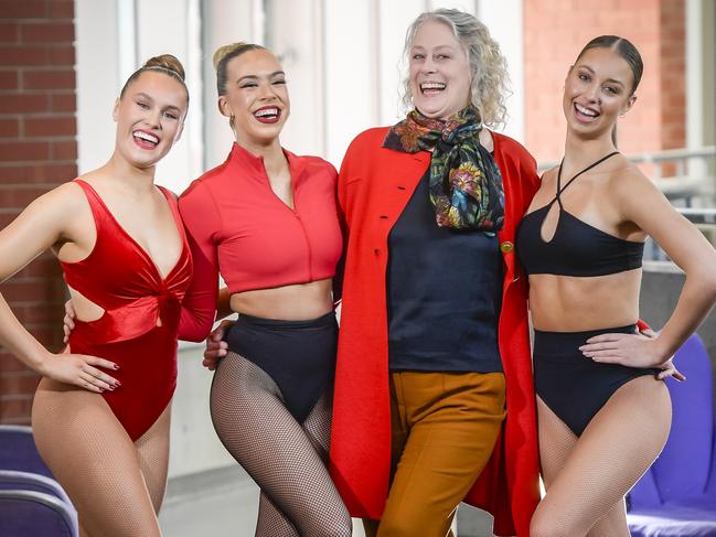 Tuesday July 4 2023the Moulin Rouge first casting outside Europe since Covid will take place in Australia under the expert eye of Janet Pharaoh (pictured) at Adelaide College of arts with potential dancers, L/R. Camryn Reschke 0439207760, Charlize Cornes 0474631646 and Tayla Filleti 0449772703Picture: Roy VanDerVegt