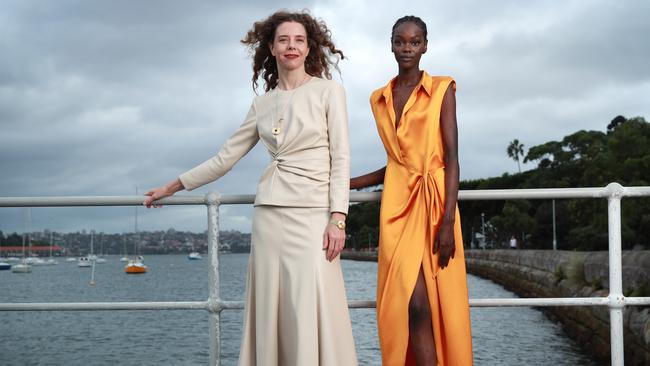 Designer Bianca Spender, with model Aweng, will open Australian Fashion Week in May on the runway named for her mother, the late Carla Zampatti. Picture: John Feder