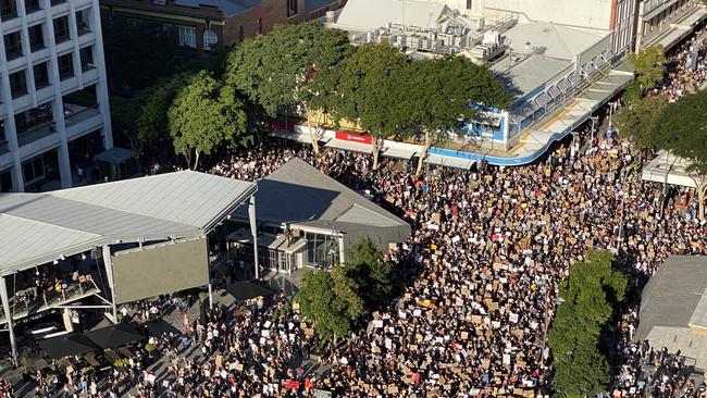 People gather for last week’s Black Lives Matter rally in King George Square. Pic Peter Wallis