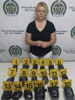 “This April 12, 2017 photo released by Colombia's National Police press shows Australian Cassandra Sainsbury in handcuffs after she was arrested at the international airport in Bogota, Colombia,” writes AP via Colombia's National Police.