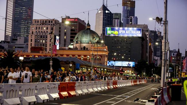 Federation Square and CBD crowds on New Year’s Eve. Picture: Nicole Cleary