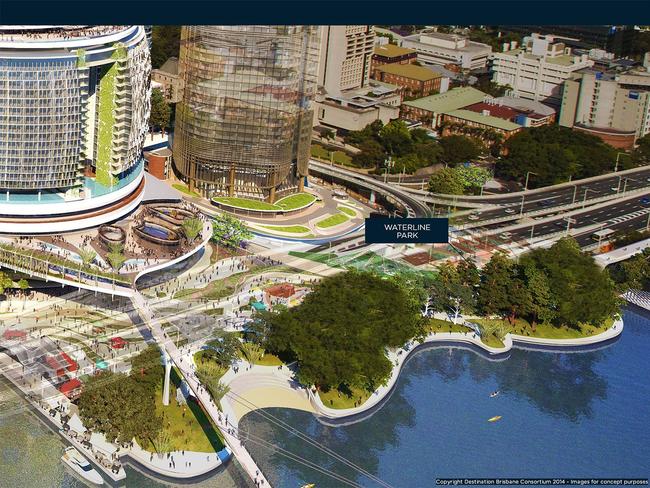 Artist's impression of Waterline Park, part of Queens Wharf Project. Park to be finished by late 2018