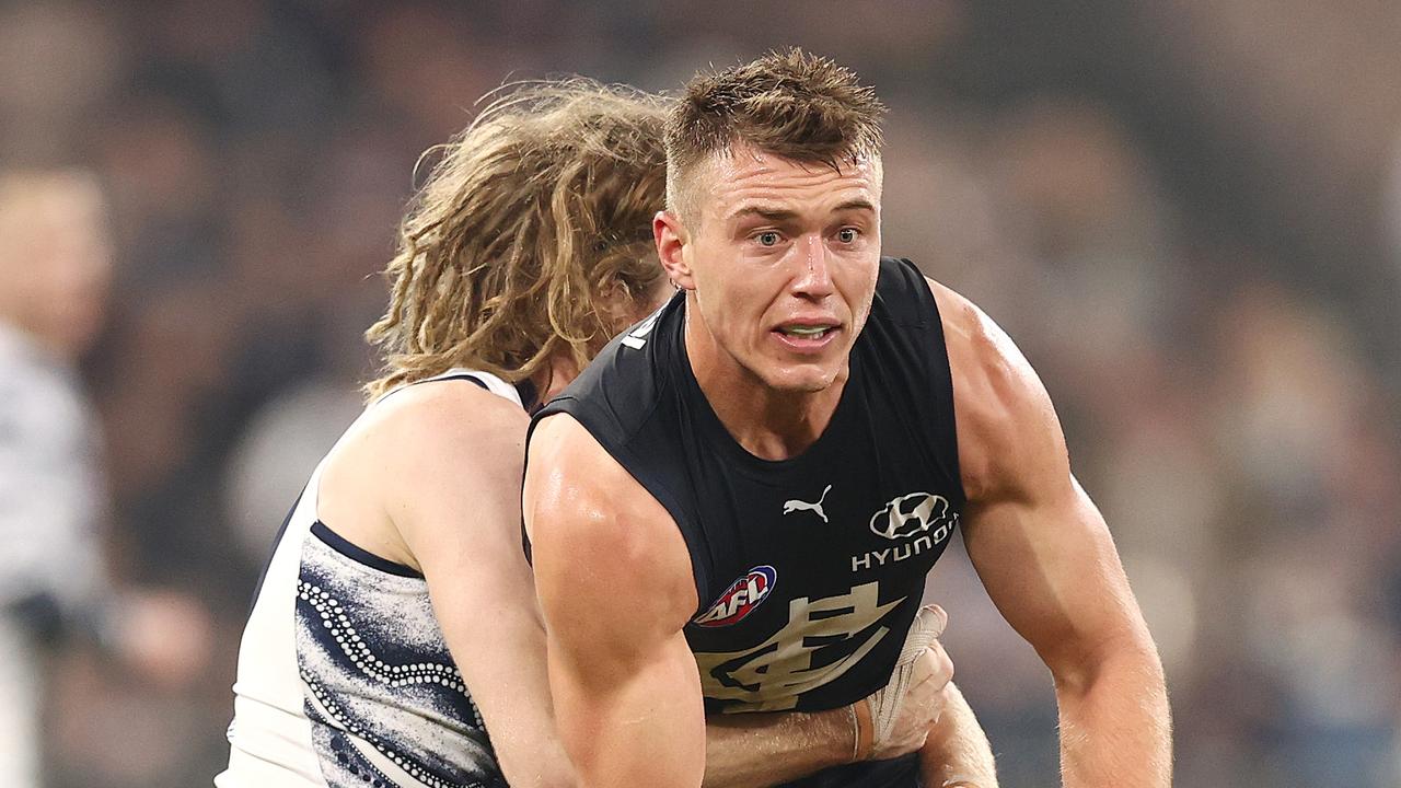 Carlton skipper Patrick Cripps has been withdrawn due to “soreness” Picture: Michael Klein