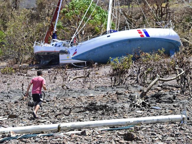 Damage done to sailing vessels in Shute Harbour, Airlie Beach after Cyclone Debbie. Picture: Wesley Monts