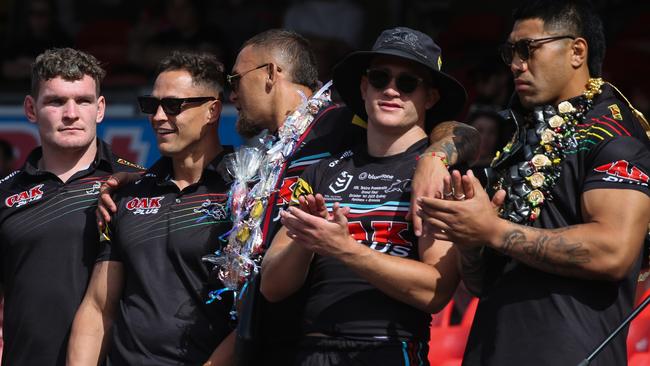 Penrith Panthers players celebrate with their fans at Bluebet Stadium. Picture: NCA Newswire/Gaye Gerard