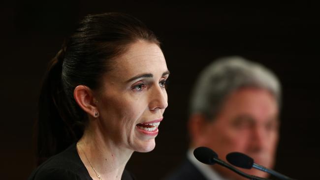 WELLINGTON, NEW ZEALAND - MARCH 18: Prime Minister Jacinda Ardern and Deputy Prime Minister Winston Peters speak to media during a press conference at Parliament on March 18, 2019 in Wellington, New Zealand. Prime Minister Jacinda Ardern said 'our gun laws will change' in a press conference following attacks on two Christchurch mosques that killed 50 people on Friday, March 15. The alleged gunman reportedly wielded two semiautomatic weapons and 3 rifles during the attack. (Photo by Hagen Hopkins/Getty Images)