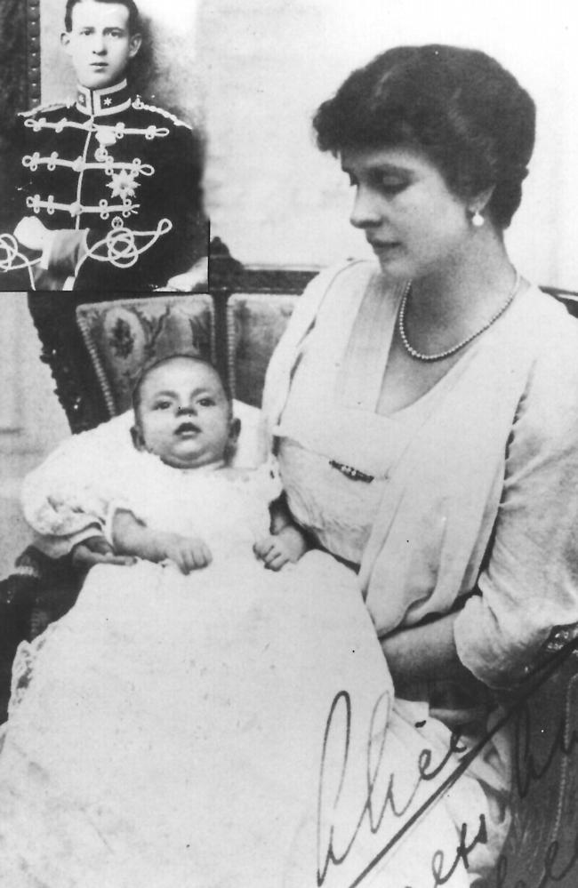 Prince Philip in his mother's arms, Princess Alice of Greece in 1921. Picture: Supplied.