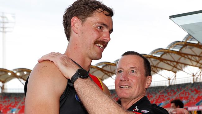 Joe Daniher during his time at the Bombers with then coach John Worsfold. (Photo by Michael Willson/AFL Photos.)