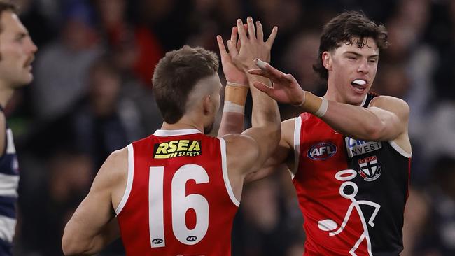 Lyon says St Kilda midfield coach Robert Harvey told him Darcy Wilson’s performance against Geelong had been a ‘breakout game’. Picture: Darrian Traynor / Getty Images