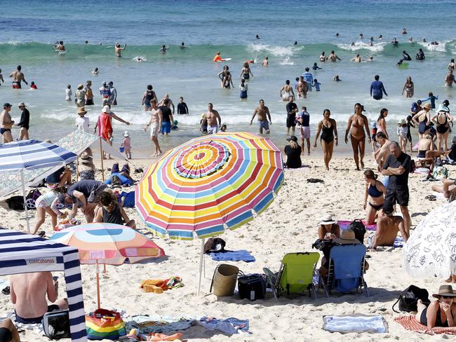 People out enjoying the good summer weather at Bondi beach on January 2, the second New Year Public holiday. Picture: John Appleyard