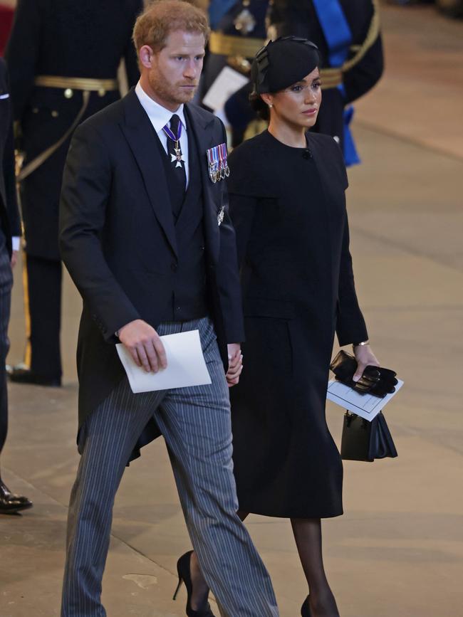 Prince Harry, Duke of Sussex and Meghan, Duchess of Sussex at Queen Elizabeth II's funeral. Picture: Ian Vogler – WPA Pool/Getty Images