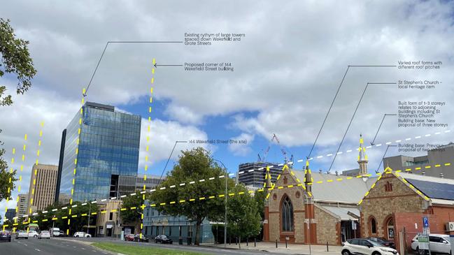 The former Orient Hotel/Backpack Oz hostel on the Pulteney/Wakefield Street corner is set to be replaced by a 26-storey hotel. Picture: PACT Architects