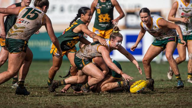 Reni Hicks in the 2023-24 NTFL Women's Grand Final between PINT and St Mary's. Picture: Pema Tamang Pakhrin