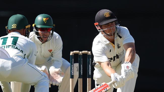 PERTH, AUSTRALIA - OCTOBER 21: Hilton Cartwright of Western Australia bats during the Sheffield Shield match between Western Australia and Tasmania at the WACA Ground, on October 21, 2024, in Perth, Australia. (Photo by Paul Kane/Getty Images)