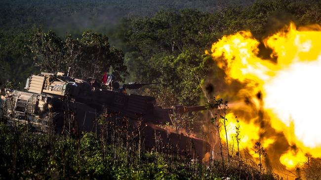 An Australian Abrams Main Battle Tank fires during a live-fire activity during Exercise Southern Jackaroo.