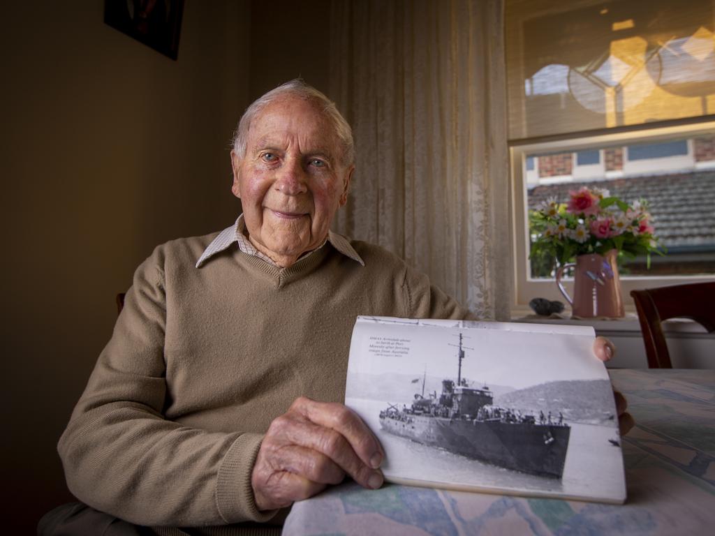 Last survivor from the HMAS Armidale, Dr Ray Leonard, called for Teddy Sheean to be awarded a Victoria Cross. Picture: Wayne Taylor